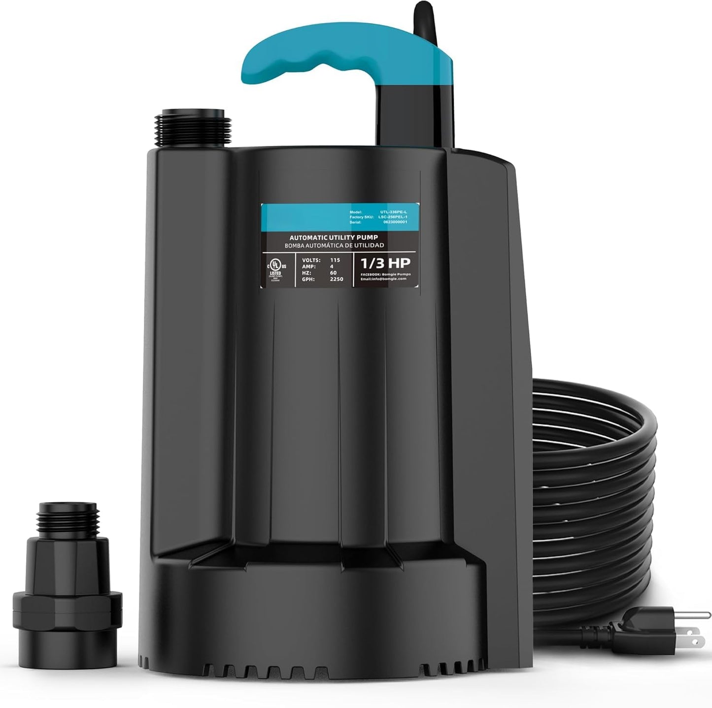 LEO Submersible Water Pump, 2250GPH Sump Pump Submersible Basement Portable Electric Utility Water Pump Removal for Pool Draining Basement Hot Tubs Garden Pool Cover Pond, Dark