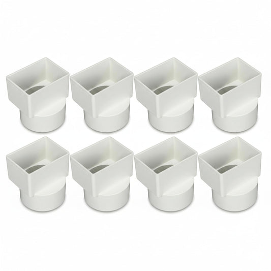 Sosation 8 Pcs 2"x3"x4" PVC Offset Downspout Drainage Adapter, Connects 2" X3" Downspout to 4" Round Sewer and Drain Pipe, Hub/spigot End, Universal Design to Fit All Types of 4" Round Drain Pipe Tile