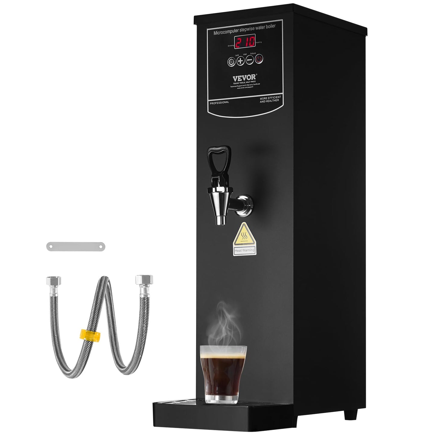VEVOR Commercial Water Boiler, 15L Electric Hot Water Dispenser with 316 Stainless Steel Heating Tube, 1500W Step-by-step Fast Heating 50L/H Hot Water Boiler, for Coffee Tea Restaurant Office