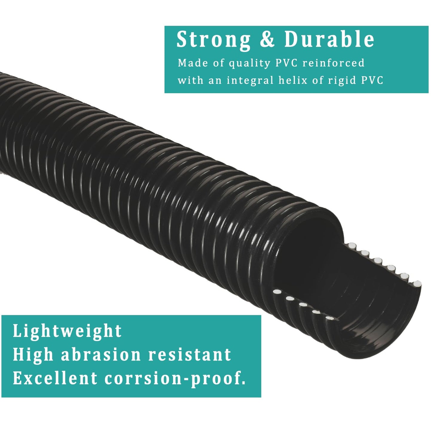 Pond Tubing ID 2” × 50ft Black Corrugated Flexible Reinforced Waterfall Pond Tube Sump Pump Hose, Non-toxic & Kinkproof (50 ft, 2" ID)
