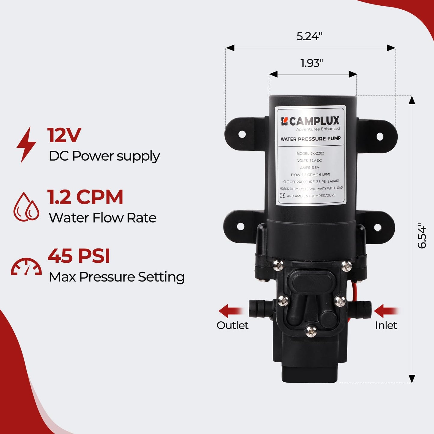 CAMPLUX Portable Propane Water Heater & Pump Kit, 1.32 GPM Tankless Gas Shower System with 12V Pump, Long Power Cables & Extension Hoses, Instant Hot Water for Off-Grid Camping, RV, AY132P43, White