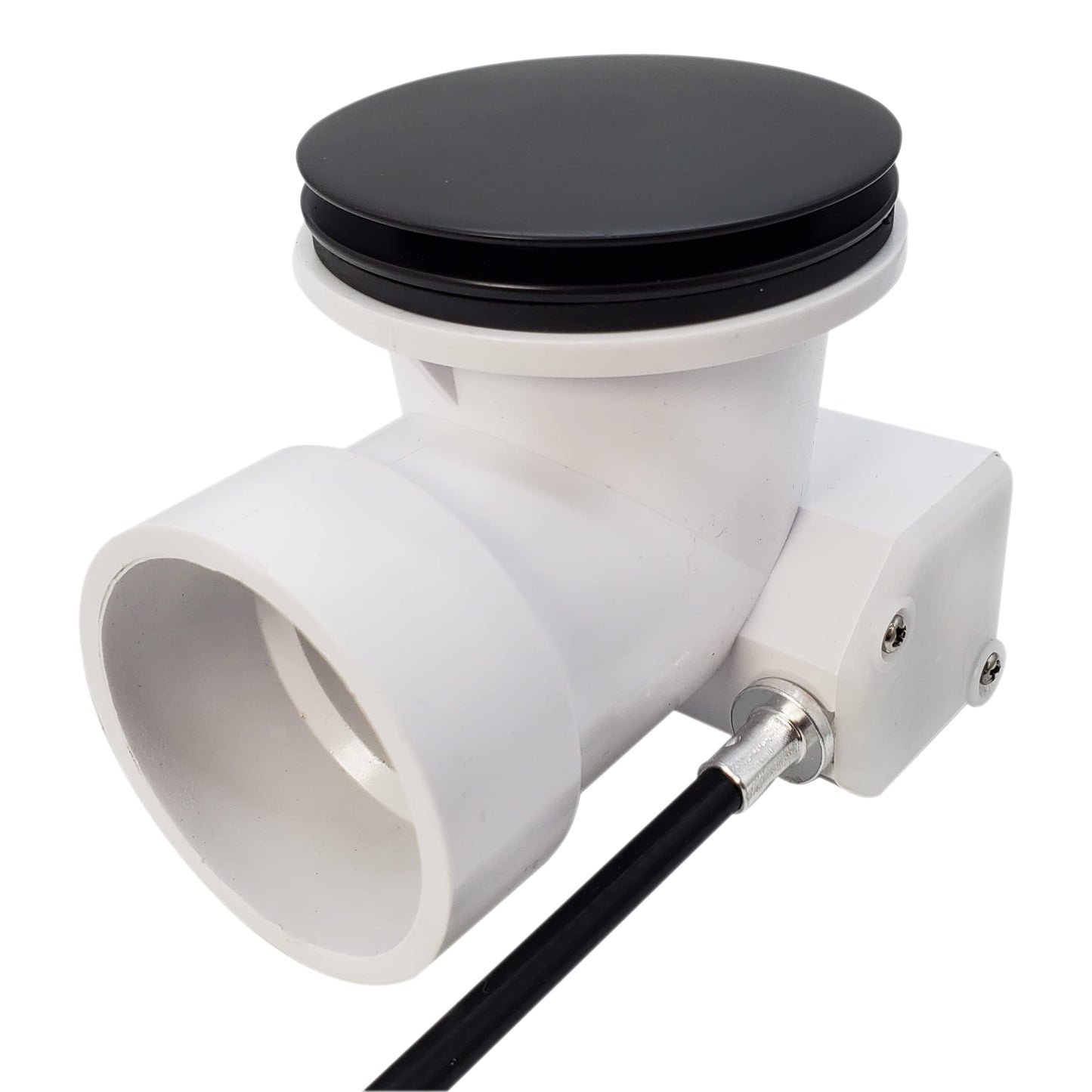 Westbrass A50P27-62 27" SCH. 40 PVC Cable Driven Bath Drain Trim Kit with Rotary Overflow Cover Knob and Pop-Up Stopper, Matte Black