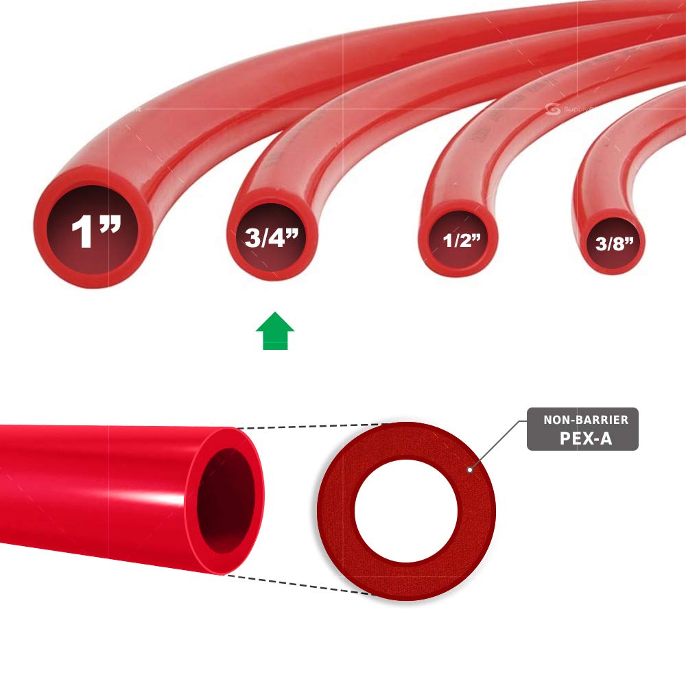Pex-A Tubing 3/4-inch x 500 Ft, Flexible Red Tube for Potable Water, 3/4" Pex Pipe Coil