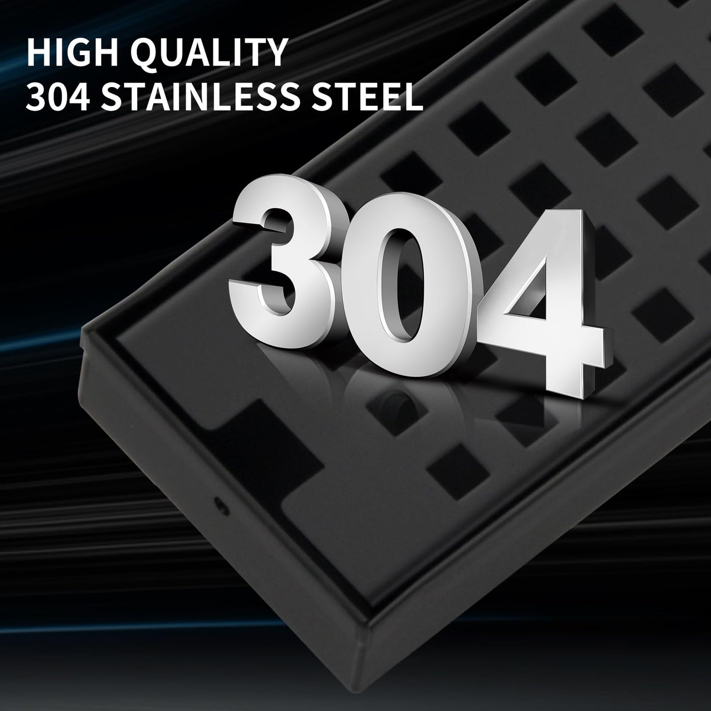 48 Inch Linear Shower Drain - Matte Black 304 Stainless Steel Rectangular Floor Drain with Adjustable Leveling Feet, Hair Strainer and Removable Grate
