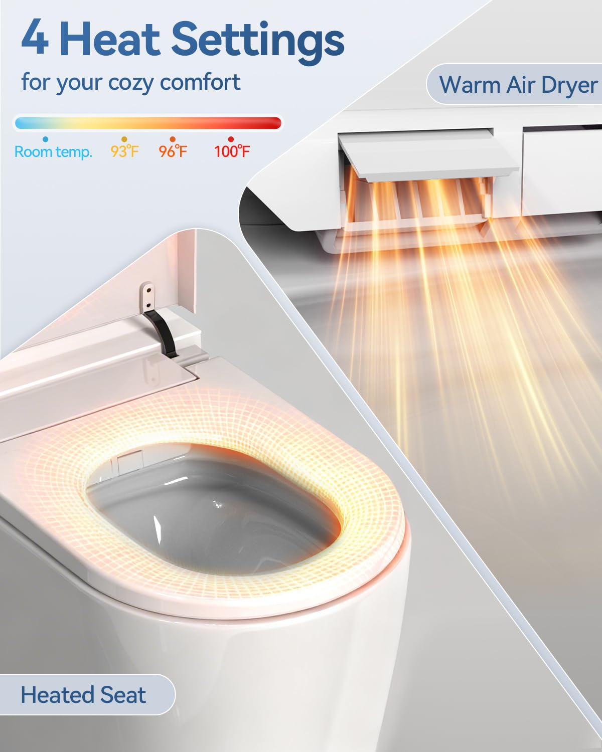 SmartWhale Electric Smart Toilet with Bidet Built In, ADA 17.6” Comfort Height for Modern Homes, Tankless One Piece, Water-Saving, Heated Seat, Warm Water, Air Dryer, Auto Lid, 1000g Flush