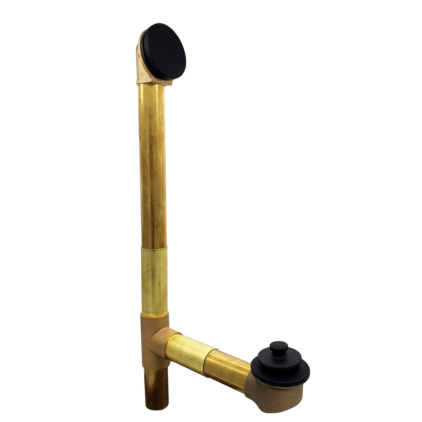 Westbrass 79417SWH-62 19" European Style Solder-In Brass Bath Waste Assembly with Twist & Close Drain and No-Hole Overflow, Matte Black