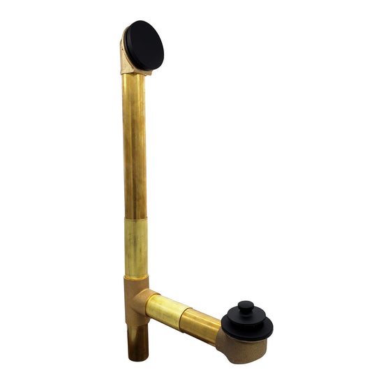 Westbrass 79417SWH-62 19" European Style Solder-In Brass Bath Waste Assembly with Twist & Close Drain and No-Hole Overflow, Matte Black