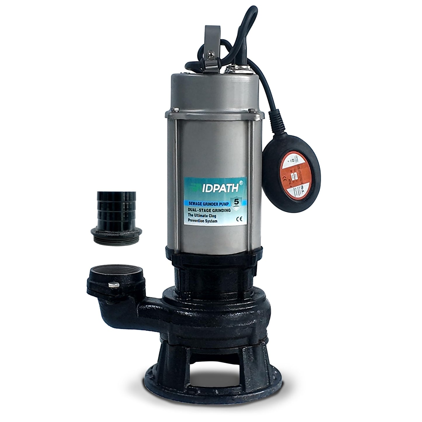 AIDPATH 1HP Submersible Sewage Grinder Pump, Stainless Steel Housing, 2" NPT Discharge - For 30"+ Deep Sewage Basins, Septic Tanks, 52.5ft Head 6076GPH Max Flow, 115V
