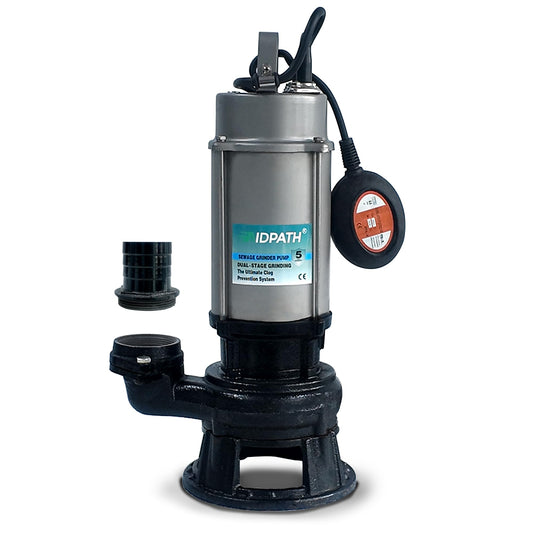 AIDPATH 1HP Submersible Sewage Grinder Pump, Stainless Steel Housing, 2" NPT Discharge - For 30"+ Deep Sewage Basins, Septic Tanks, 52.5ft Head 6076GPH Max Flow, 115V