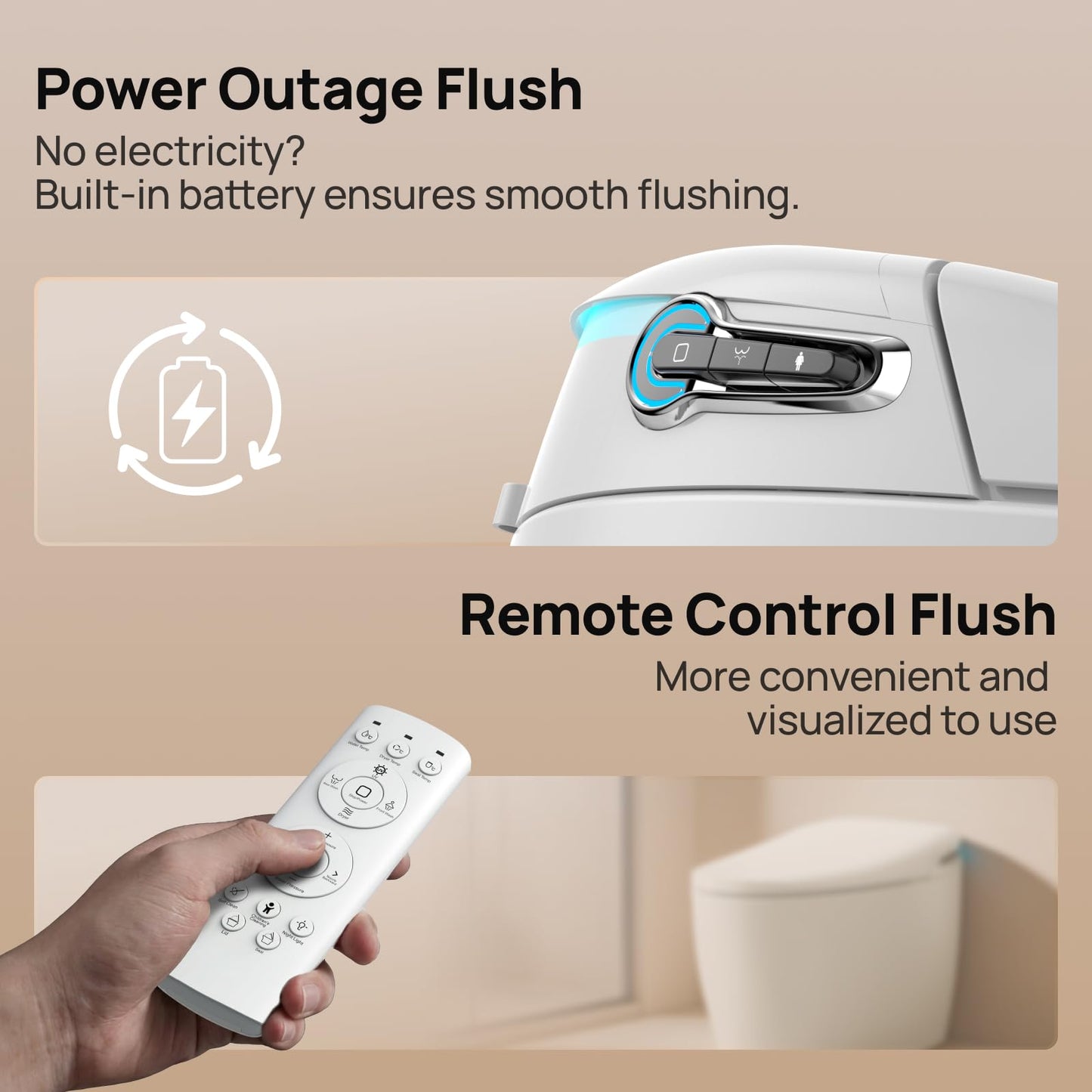 Smart Toilet with Bidet Built-in: Bidet Toilet with Washing Child Friendly Modes, Toilet Bidet with Heated Seat, One Piece Toilet with Warm Water, Dryer, Remote, Foot Sensor, Auto Flush Lid&Seat