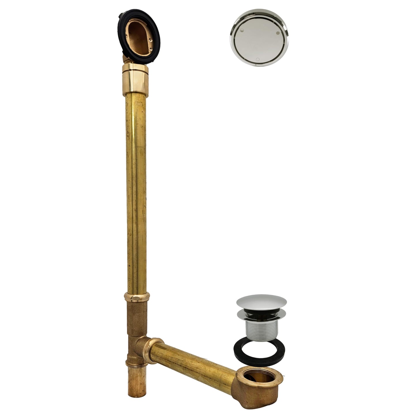 Westbrass 7931817BJCHM-05 25" Ball Joint Bath Waste & Overflow Assembly with Patented Deep Soak Faceplate and Tip-Toe Drain - 17 gauge Brass, Polished Nickel