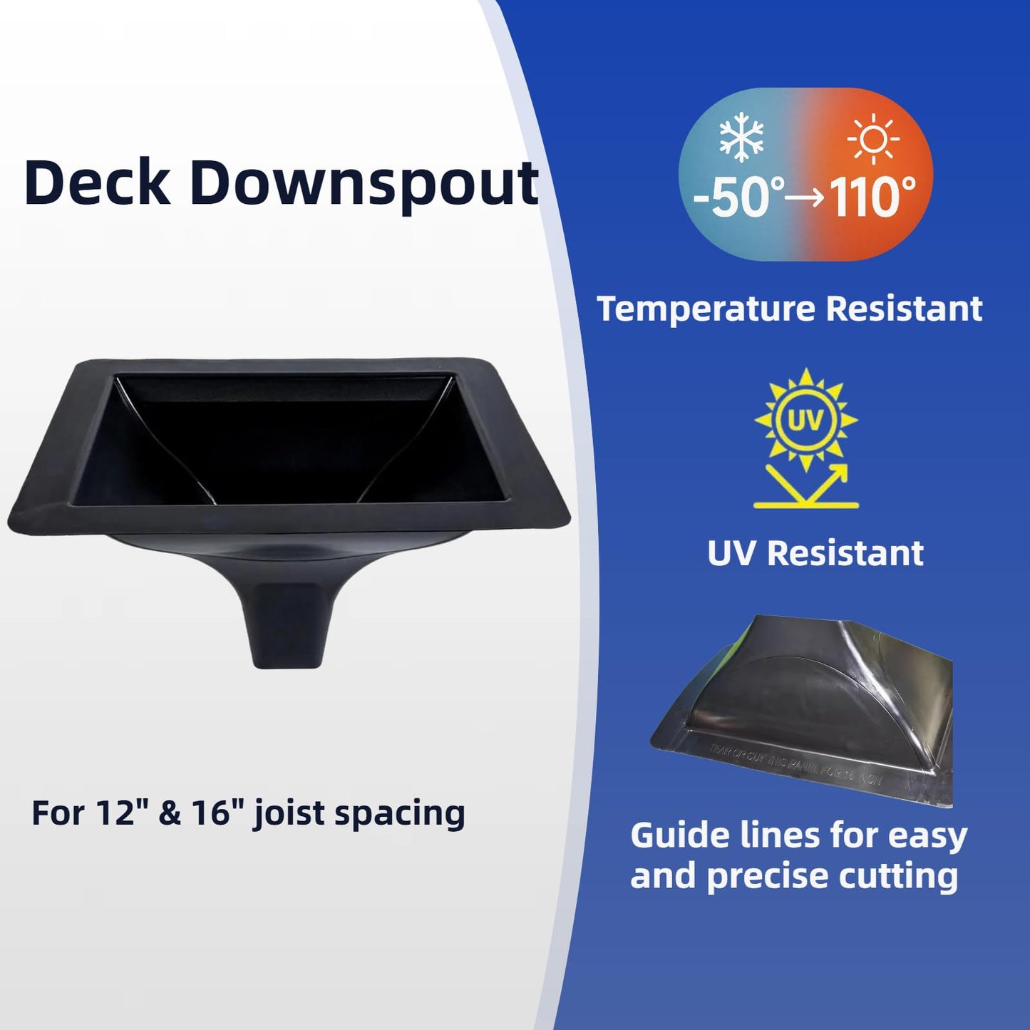 Emayuu 16PCS Black downspouts for Under Deck Drainage System, PE Deck downspouts Use for 12"&16" Joist Spacing DE01