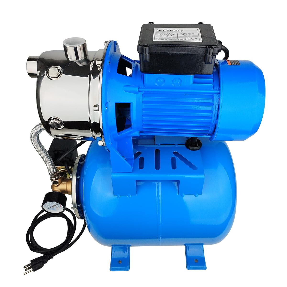 SHYLIYU 1.6Hp SS Shallow Well & Pressure Booster Pump 110V Water Transfer 48m 15GPM Automatic for Home Garden Sprinkler System Lawn Farm Draining Irrigation