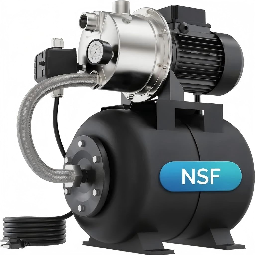 Aquastrong 115V Shallow Well Garden Pump, Stainless Steel, 1320 GPH, Automatic Water Booster Jet Pump for Home, Garden, Lawn,Irrigation,1.6 HP with Pressure Tank