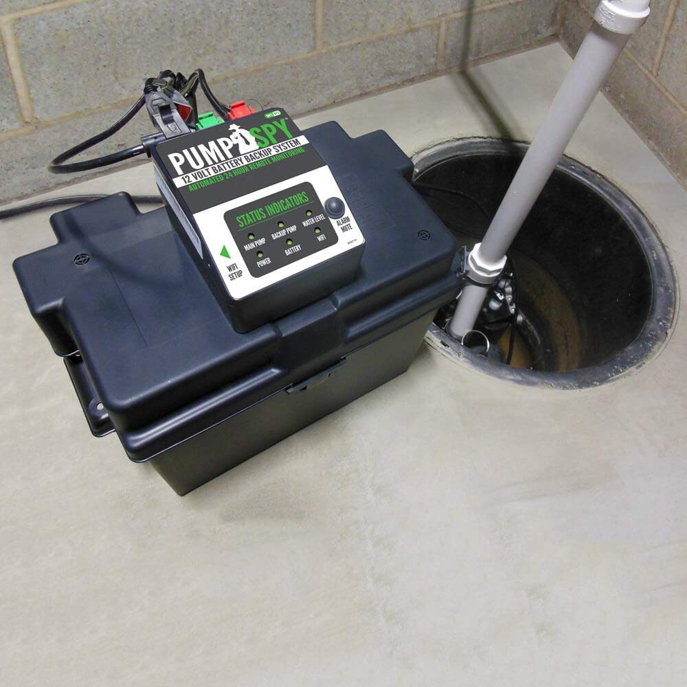 PumpSpy PS2000C Pre-Assembled SmartPump Combination Wi-Fi Connected 1/2HP Primary Sump Pump and 12V Battery Backup Sump Pump with Internet Monitoring & Alerts, Water Alarms for Basements