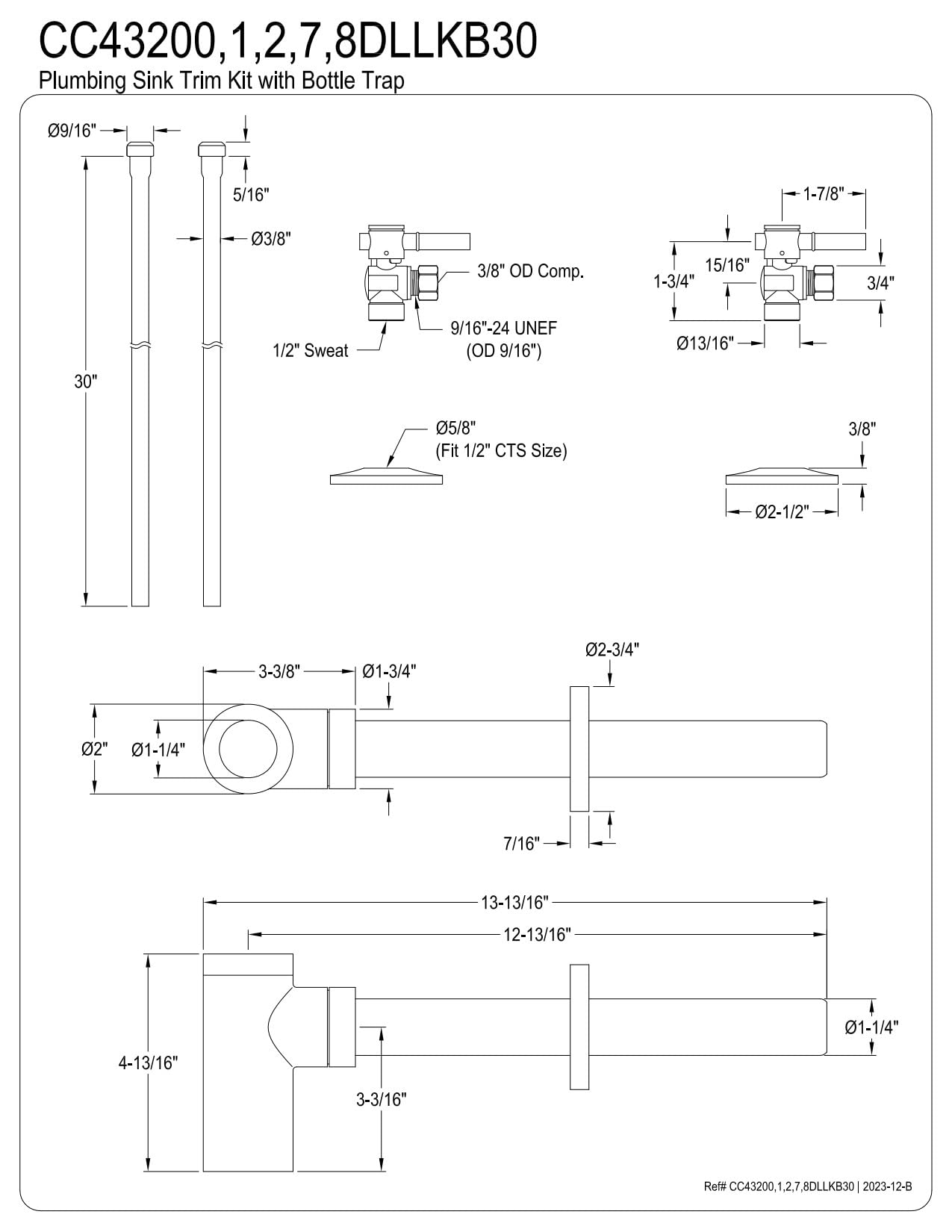Kingston Brass CC43207DLLKB30 Trimscape Modern Plumbing Sink Trim Kit with Bottle Trap in Brushed Brass
