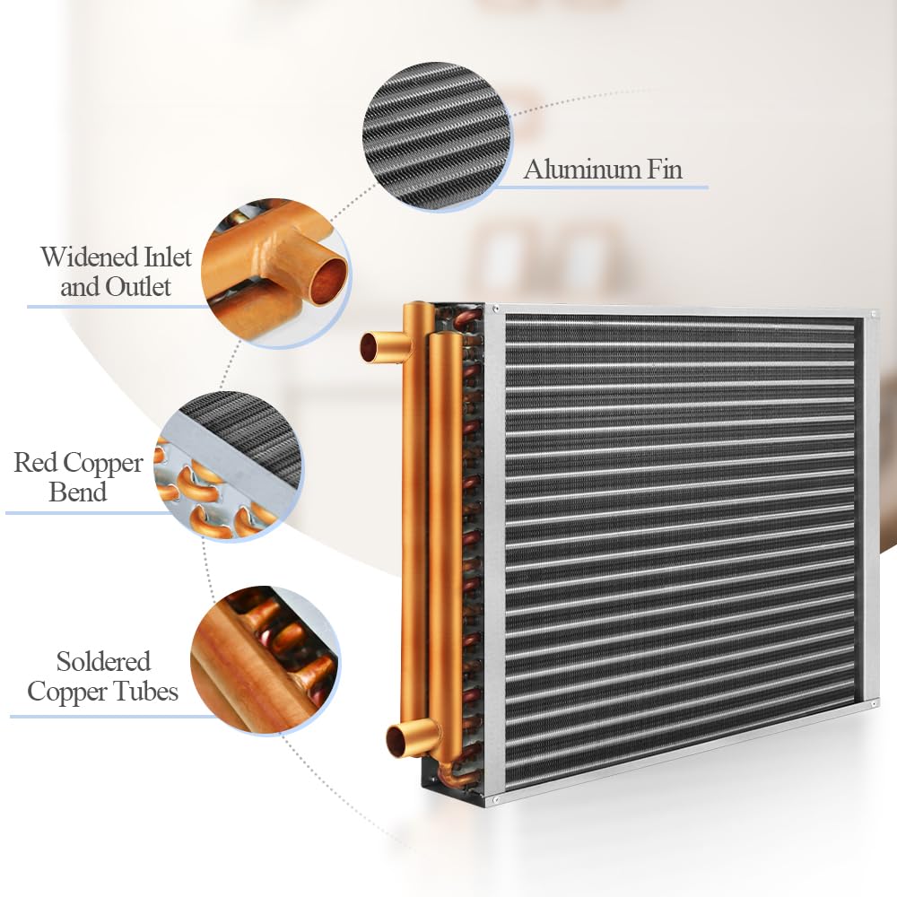 AB Water to Air Heat Exchanger 24x24 with Copper Ports 1" for Outdoor Wood Furnaces, Residential Heating and Cooling, and Forced Air Heating
