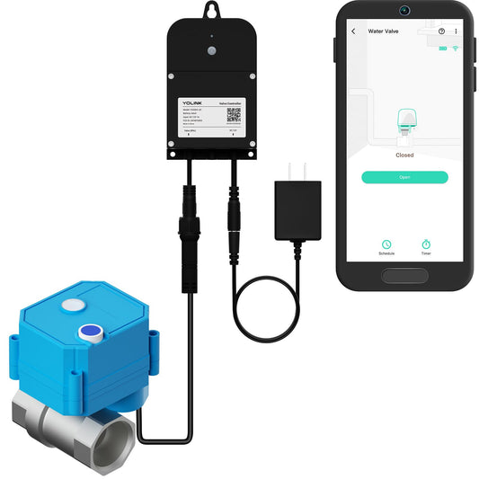 YoLink Wireless Smart Valve Control Kit, NSF Certified 1" Stainless Steel Motorized Valve, Wireless Controller 2, LoRa Long Range, D2D Offline with Leak Sensors, 2 Years Battery Backup