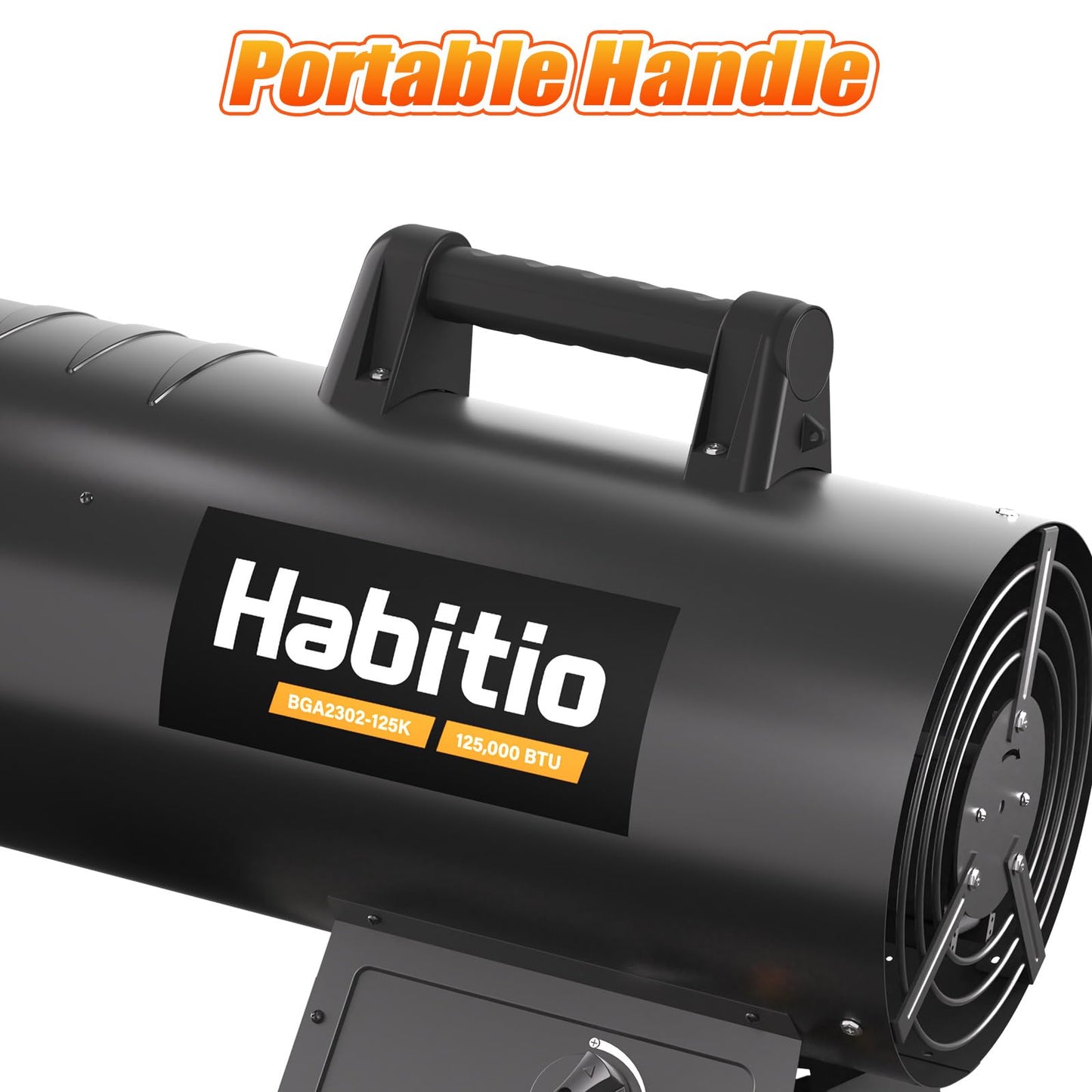 Habitio 125,000 BTU Forced Air Propane Heater, Portable Torpedo Heater for Jobsite, Garage, and Construction Sites, 10 ft Hose with Regulator Included, CSA Certified