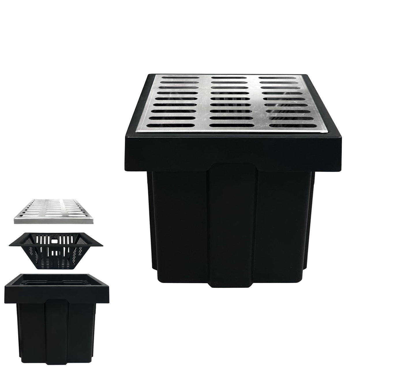 Natotela Catch Basin with 304 Stainless Steel Grate-18x18x15 in. Large Catch Basin for Drainage with Debris Basket,French Drain Basin Without Reserved Hole for Patio,Downspout,Commercial