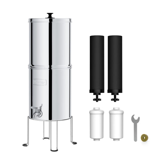 Waterdrop TK-A-FS Gravity Water Filter System, NSF/ANSI 42&372 Standard, Reduces Fluoride and Chlorine, Stainless-Steel Water System with 4 Filters and Metal Spigot for Home, 2.25G