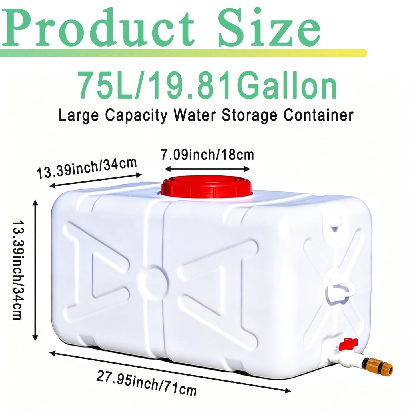 19.8 Gallon Water Storage Tank with Spigot & Hose, Heavy Duty Portable Water Container for RV, Camping, Truck, Emergency Supplies & Outdoor Adventures