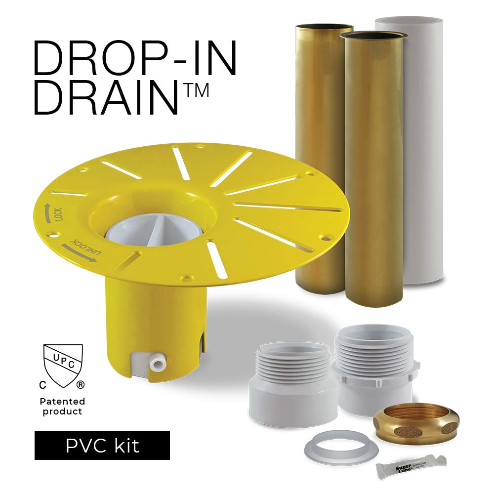 Drop-In Drain Freestanding Bathtub Drain Kit – Rough-in Installation System, White PVC & Brass Plumbing Pipes, Fits 1-1/2" Threaded Male & Female Drains, Leak-Proof DIY Install