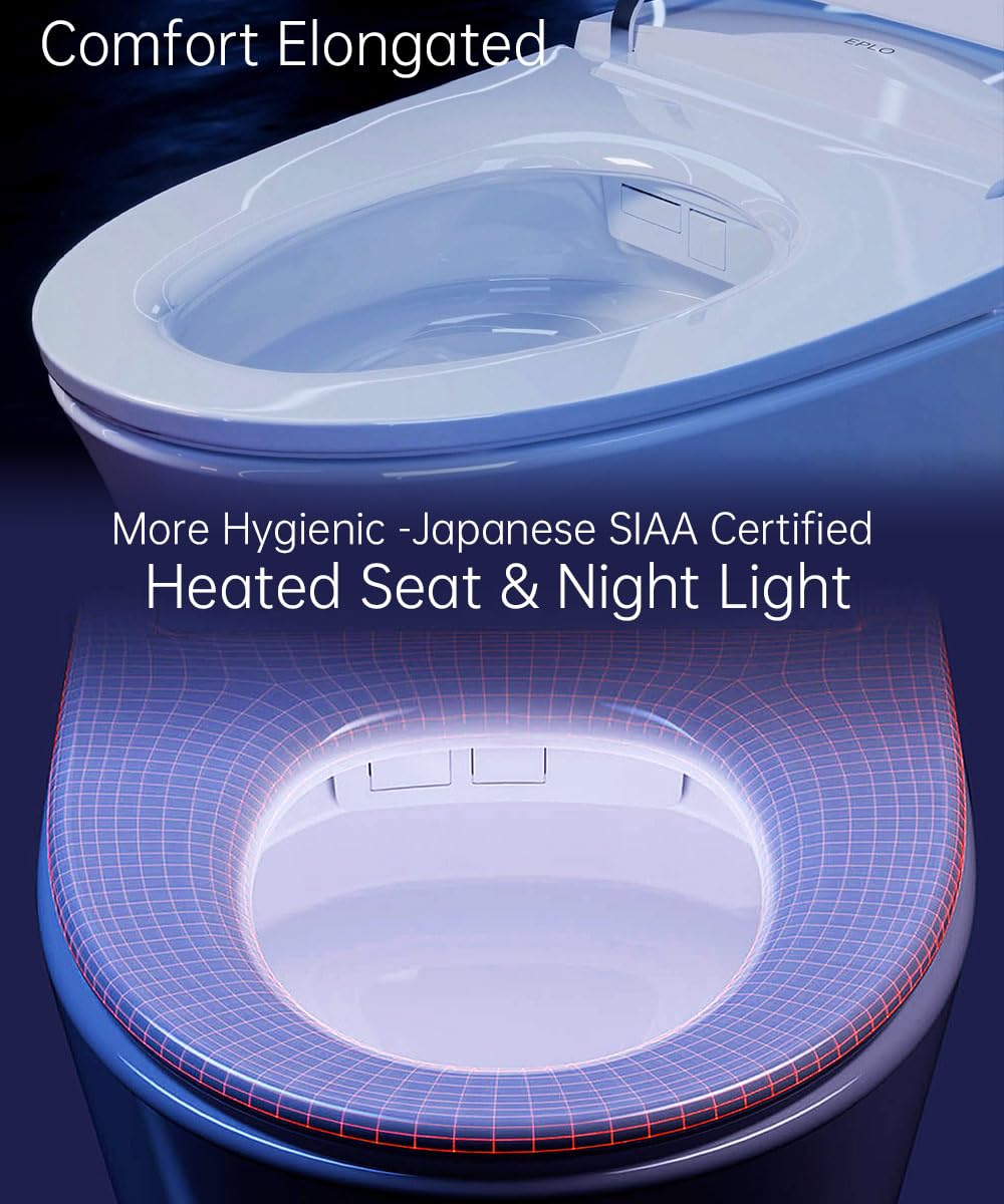 EPLO Smart Toilet with Bidet Built In, Luxury Bidet with Heated Seat ADA Comfort Height & Foam Dispenser, Elongated Japanese Toilet with Automatic Flush, Dryer, Night Light, TEMP Display - iX7 MT