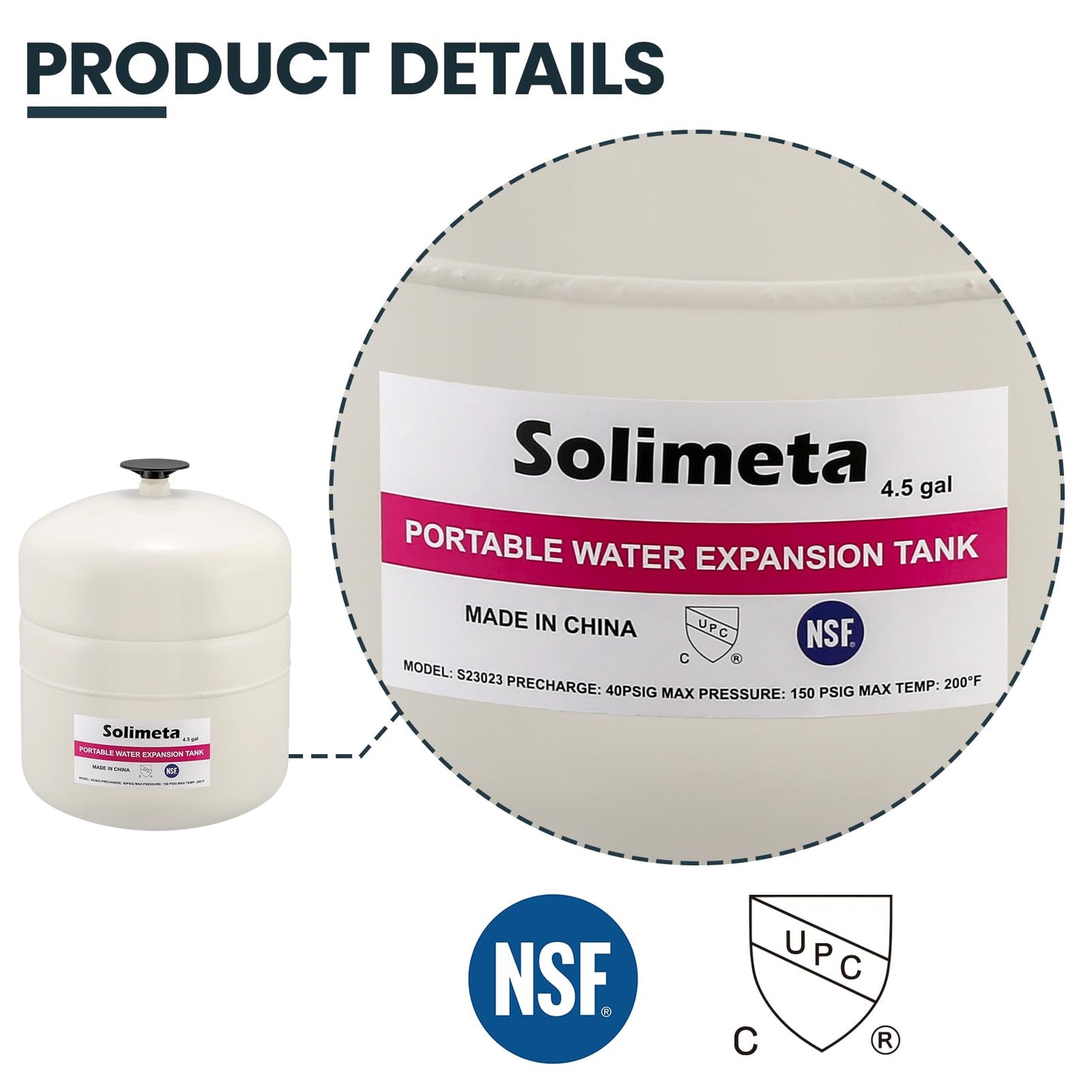 Solimeta 4.5 Gallon Potable Water Expansion Tank with Adjustable Wall Bracket & Gas Water Heater Installation Kit (24" Stainless Steel Hoses 3/4" FIP + 24" Gas Connector)