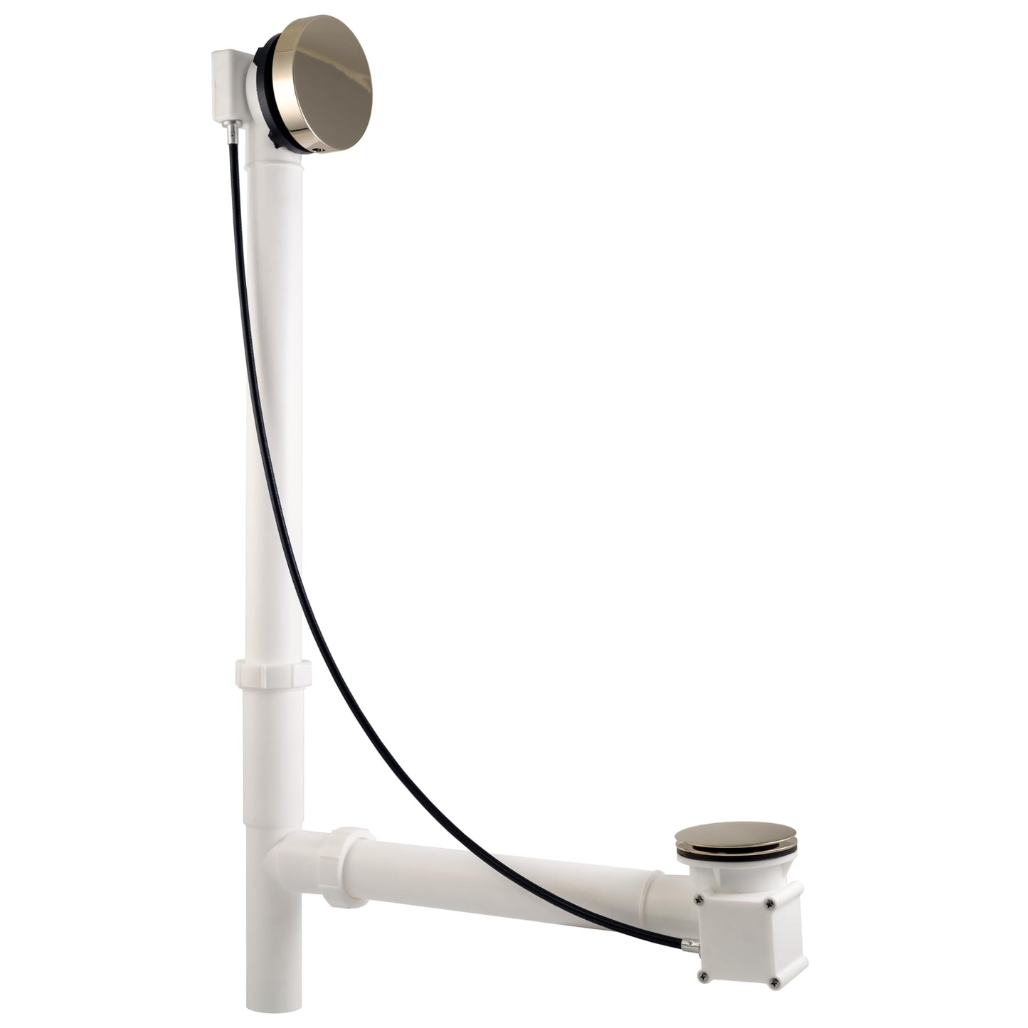 Westbrass A50P27TLERE-05 27" Cable Drive Bath Drain Trim Kit with Rotary Overflow Cover Knob, Pop-Up Stopper and Poly Tubular Pipes & Fittings, Polished Nickel