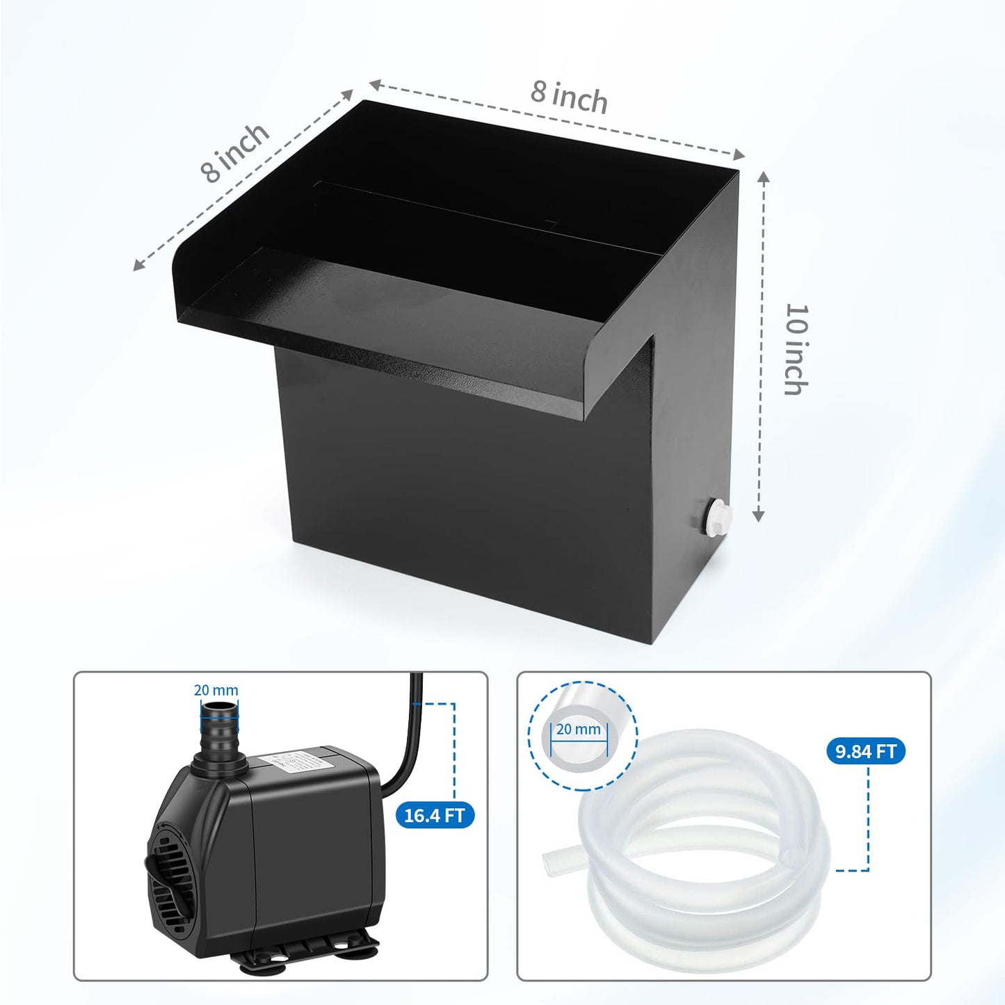 Pond Waterfall Spillway Kit with 800 GPH Pump, 5-Layer Filtration system, 9.8FT Oxford Hose, Complete Pond Kit for Outdoor Ponds, Koi Pond Waterfall Kit, Fountain Feature (12"L x 10.4"W x 12.5"H)