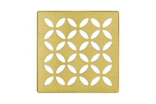 Schluter Kerdi-Drain Floral Shower Grate Kit with Integrated Bonding Flange - Ideal for Tile Showers - Stainless Steel, 4" Grate, Square, Brushed Classic Gold Finish - KDIF4GRKEBCGD5