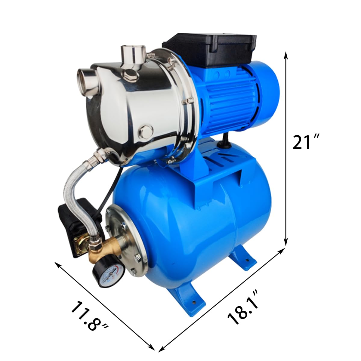 SHYLIYU 1.6Hp SS Shallow Well & Pressure Booster Pump 110V Water Transfer 48m 15GPM Automatic for Home Garden Sprinkler System Lawn Farm Draining Irrigation
