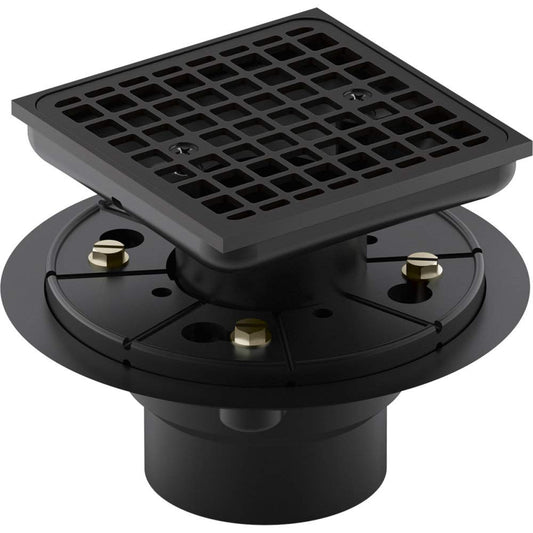 KOHLER K-9136-BL Clearflo Square Design Tile-In Shower Drain, Removable Grid Plate, 2" & 3" PVC Connection, Corrosion Resistant, Matte Black