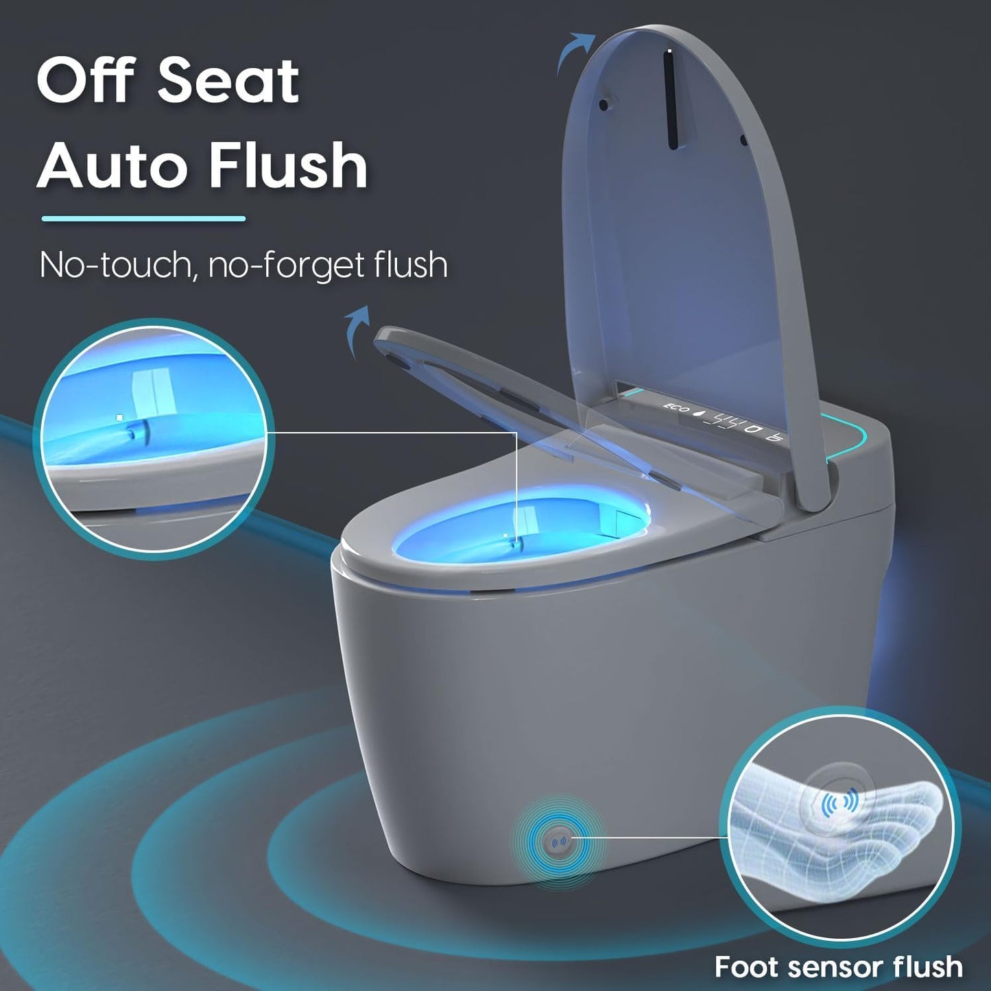 Smart Toilet with Bidet Built-in: Auto Dual Flush Bidet Toilet with Dryer, 4 Wash Options, One Piece Toilet with Child Mode, Heated Seat, Foot Sensor, UV-C Night Light, Pre Wet, Manual Lid/Seat