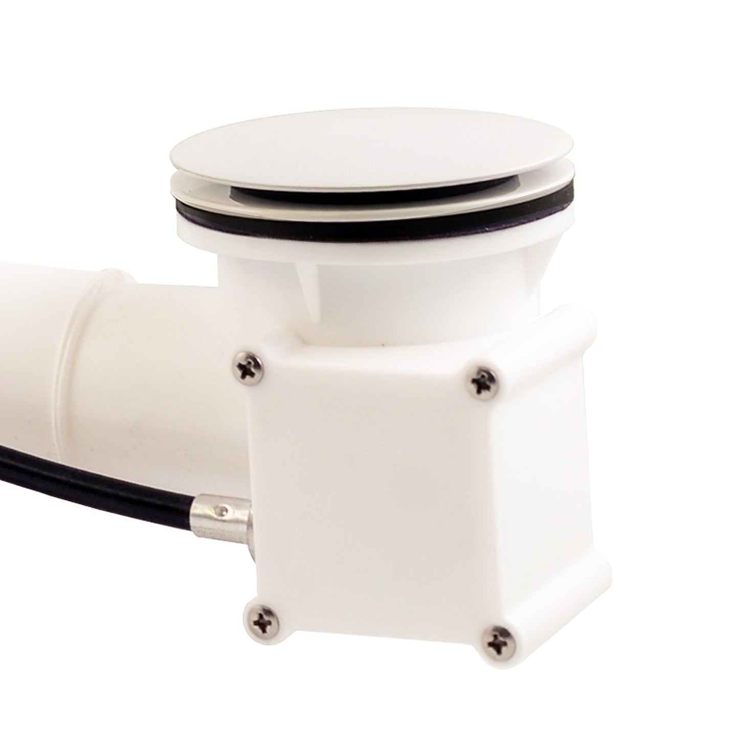 Westbrass D50P27TLERE-50 27" Cable Drive Bath Drain Trim with Rotary Overflow Cover Knob, Pop-Up Stopper and Poly Tubular Pipes & Fittings, Powder Coat White