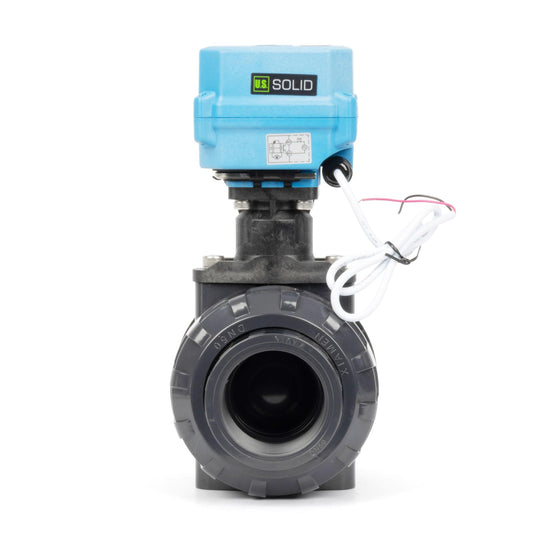 U.S. Solid 2'' UPVC Motorized Ball Valve, 9–24V AC/DC, 2-Wire, Auto Return, IP67 Full Port, Normally Closed with Manual Reset, for Water & Air Systems