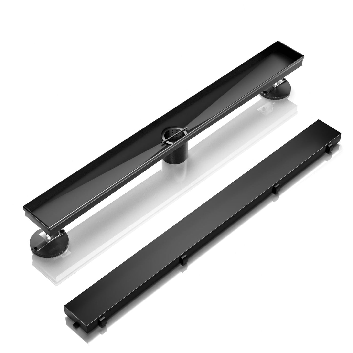 BARONAGE 48 Inch Linear Shower Drain, Rectangle Shower Floor Drain with 2-in-1 Flat & Tile Insert Cover, 304 Stainless Steel Bathroom Drains with Hair Catcher and Leveling Feet (Matte Black)