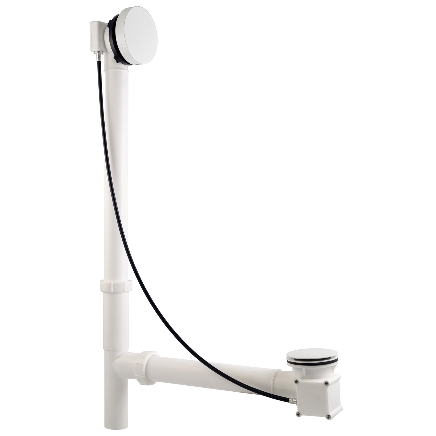 Westbrass D50P27TLERE-50 27" Cable Drive Bath Drain Trim with Rotary Overflow Cover Knob, Pop-Up Stopper and Poly Tubular Pipes & Fittings, Powder Coat White