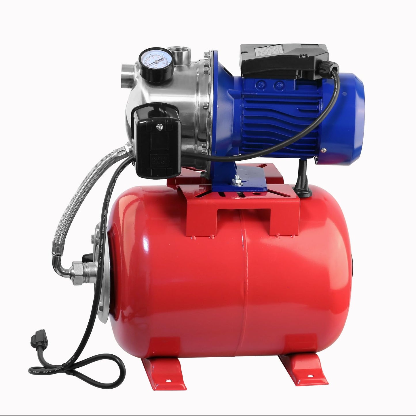 Rioflybee 1.5 HP Shallow Well Pump with Pressure Tank, 1320 GPH 115V Water Transfer Household Draining Irrigation Pumps, Automatic Water Booster Jet Pump Garden Pump for Home Garden Lawn Farm