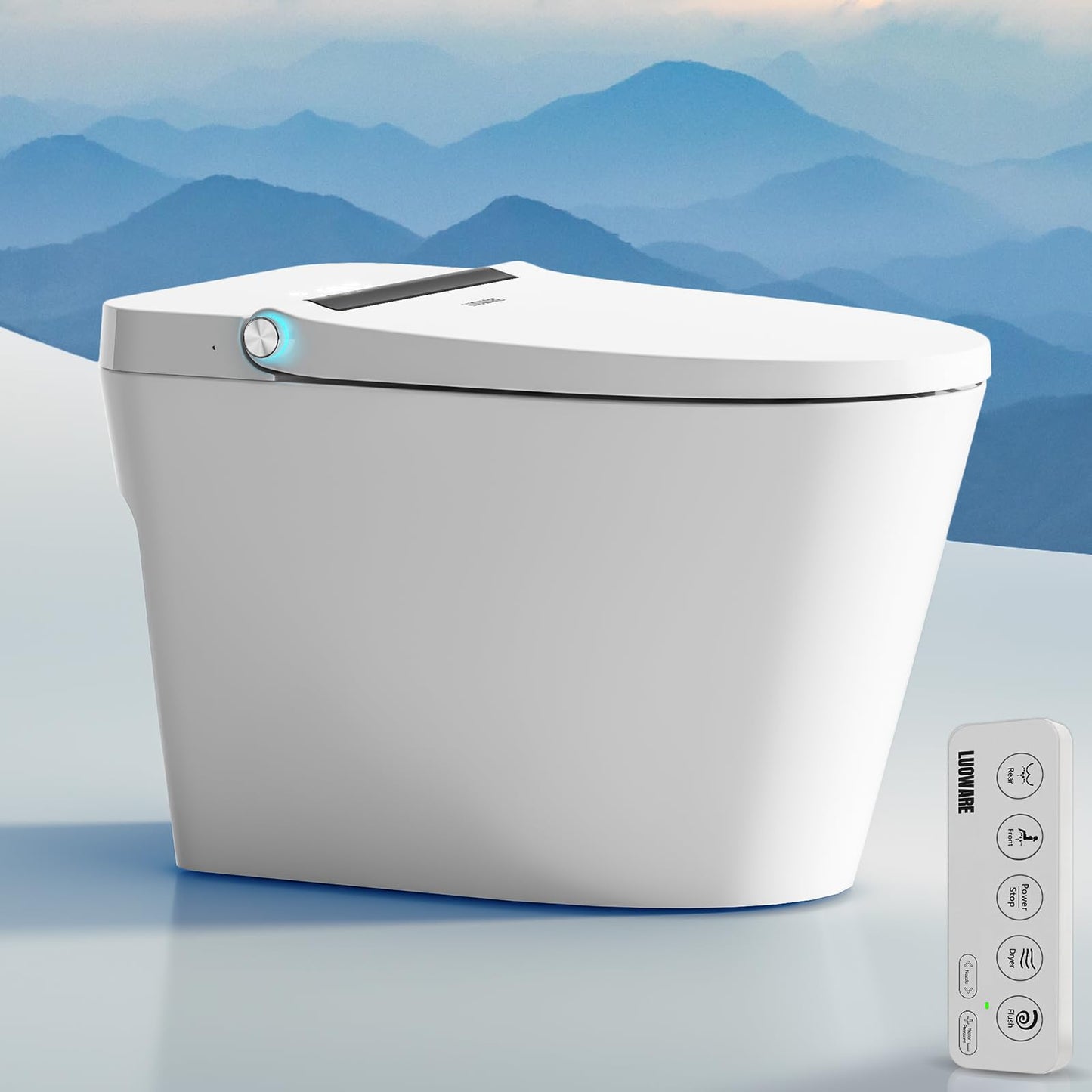 Luoware Smart Toilet, One Piece Toilet with Built-in Heated Bidet Seat, Auto Flush, Foot Sensing Flush, Built-in Tank & Pump-Assisted, Warm Water & Dryer, LED Display, Night Light, Manual Lid