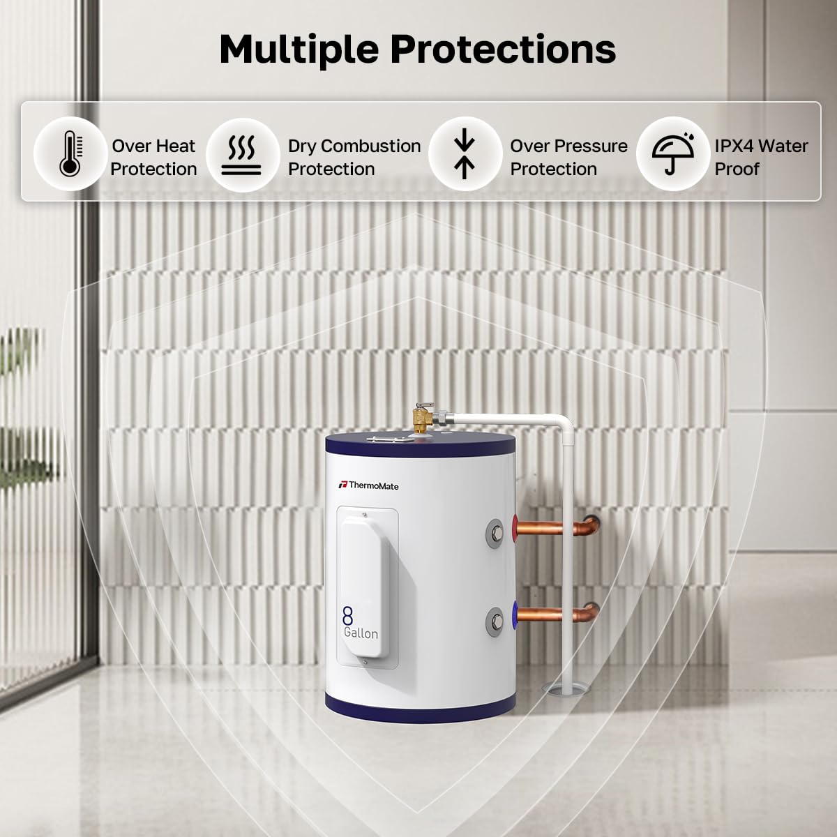 ThermoMate Tank Water Heater Electric, 8 Gallon Small Point of Use Residential Hot Water Heater, 1500W 120Volt Compact, Adjustable Thermostat, UL Listed (ES900)
