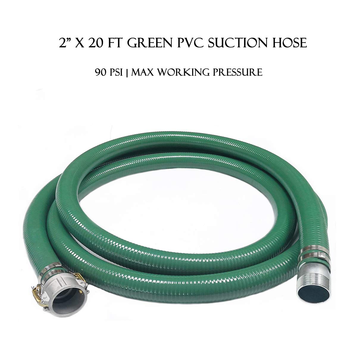 Eastrans Discharge Hose Pump Kit Includes 2" x 50' Blue PVC Backwash Hose & 2" x 20' Green PVC Suction Hose with Aluminum Camlock Fittings, Steel Round Hole Suction Strainer and Cam and Groove Adapter