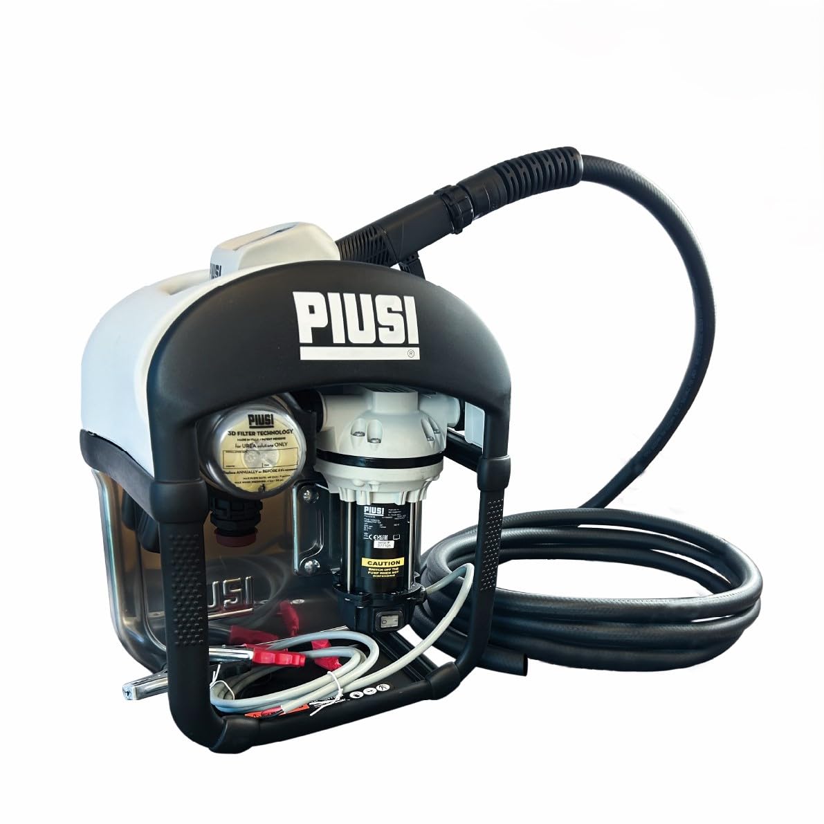 Piusi THREE25 DEF Transfer Pump Kit 9 GPM Equipped with Filter, 19 ft Discharge Hose, Automatic Nozzle with Meter Specifically Designed for IBC Tanks (DC 12V)