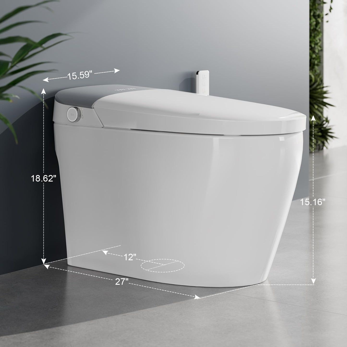 HAWKROWN Smart Toilet, Bidet Toilet with Pump Assisted,Auto Dual Flush, Foam Shield, Foot Sensor Operation, 12-Inch Rough-In, Heated Bidet Seat, Warm Water & Dryer LED Display & Night Light (ST-A01)
