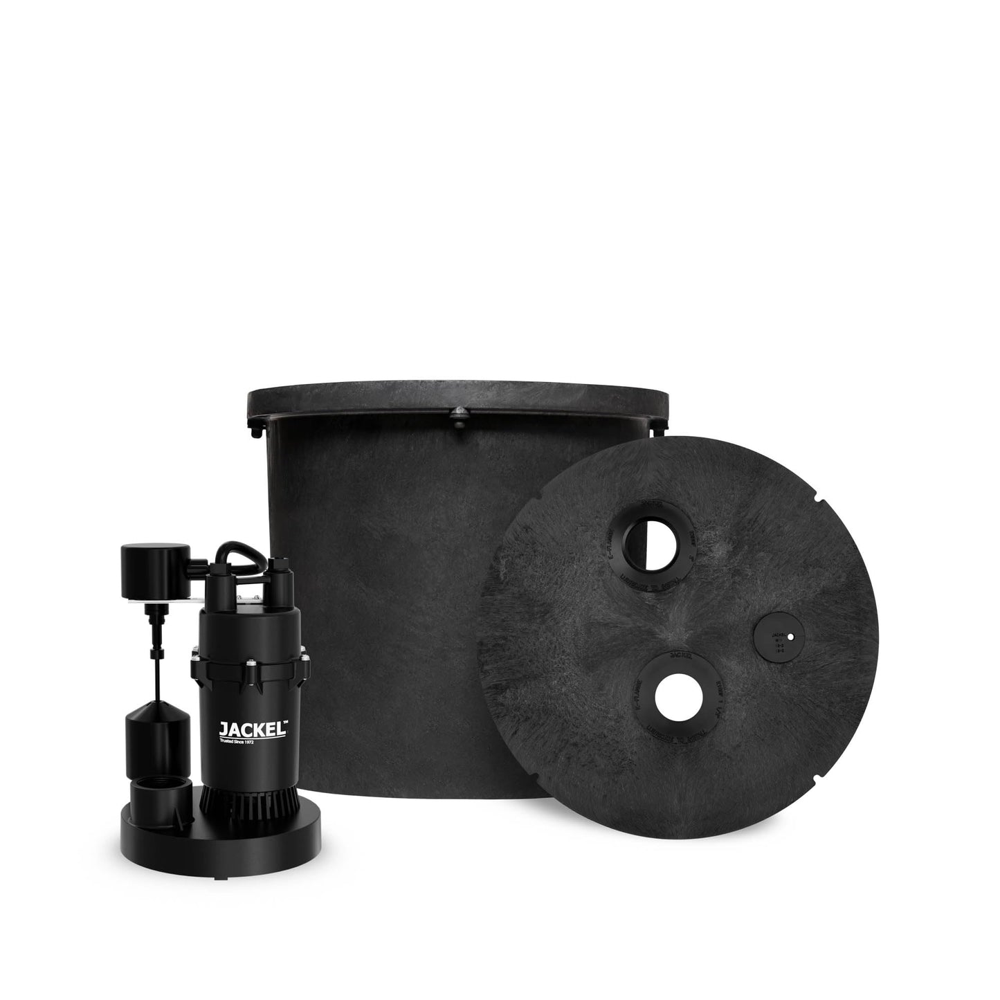 JACKEL Sump Pump System, 1/4 HP, 50 GPM, 1.5" Discharge, Vertical Float Switch, 15 Gallon Basin, Gas Tight Cover