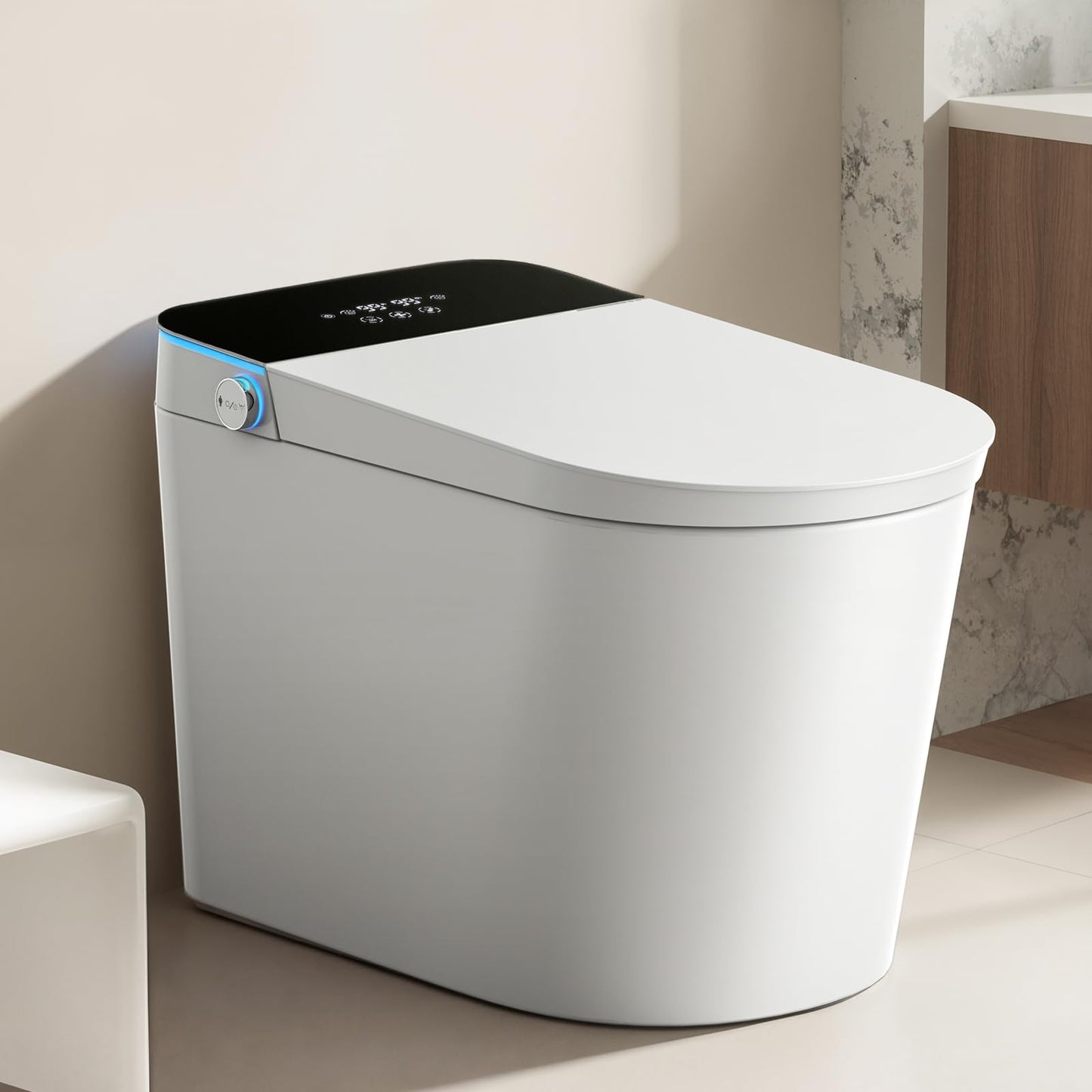 Smart Toilet with Bidet Built-in: Gentle Wash Bidet Toilet with Dryer, Dual Flush One Piece Toilet with Child Mode, Foam Shield, Heated Seat, Foot Sensor, UV-C Night Light, Pre-wet, Auto Lid/Seat