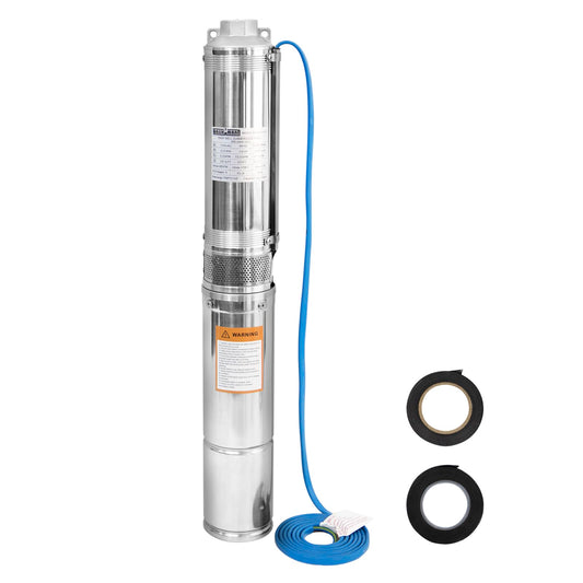 WASSERMANN 4" Deep Well Pump Submersible Well Pump with 10FT Cable,1/2HP,115V/60Hz,28GPM,179FT Head,Stainless Steel Submersible Borehole Well Water Pump for Home Farmland Irrigation and Factories
