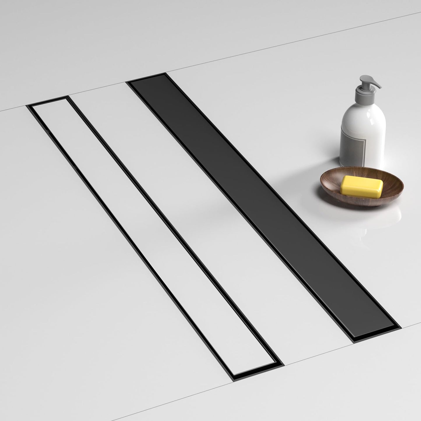 BARONAGE 48 Inch Linear Shower Drain, Rectangle Shower Floor Drain with 2-in-1 Flat & Tile Insert Cover, 304 Stainless Steel Bathroom Drains with Hair Catcher and Leveling Feet (Matte Black)