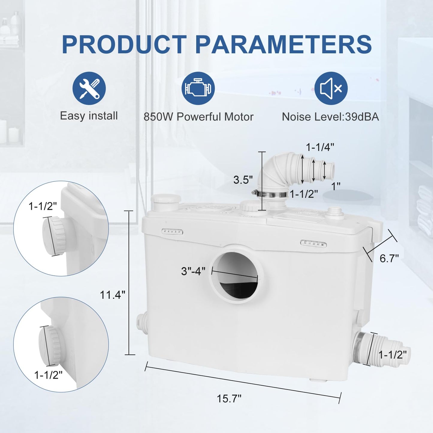800W Macerator Pump for Macecrating Toilet Sewerage Sump Pump for Basement Room Toilet Upflush Waste Water Marine Toilet Disposal Laundry Sink Shower